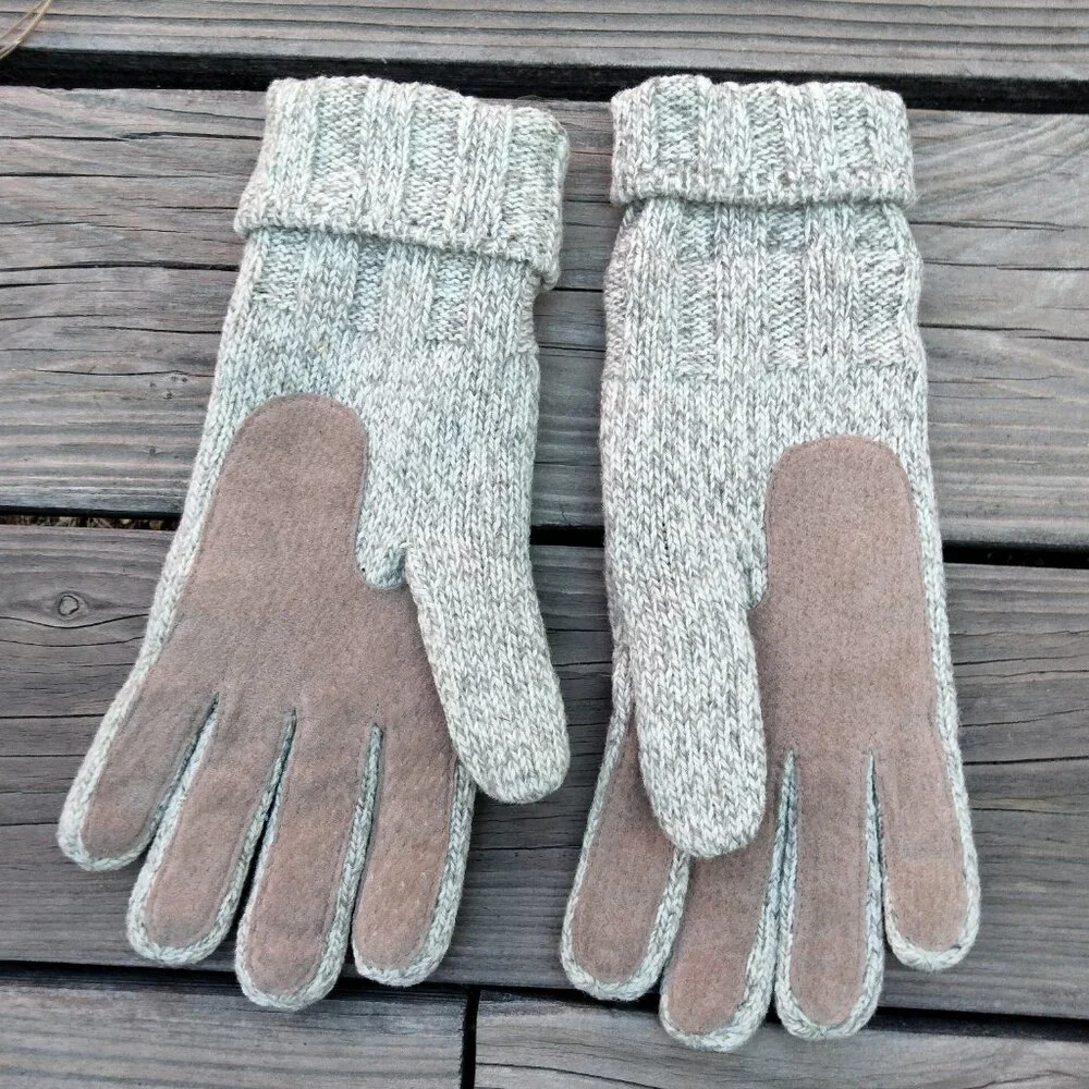 One Size VTG Wool Suede Blend Beige Fleece Lined Gloves RN#17541